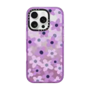 iPhone 16 Pro Impact Case MagSafe Compatible sixties retro violet floral on clear background