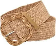 [kowaku] Retro Style Wide Straw Woven Waist Belt Elastic Waistband Long for Birthday Women