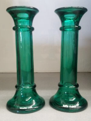 Indiana Glass Evergreen Bud Vase/Taper Candle Holders 9" NEW Vintage Set of 2