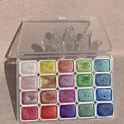 Shifting Watercolor Painting Set, 20 Colors, Glitter Metallic Pearlescent Watercolor Paints, Color Card, Brush (B, 1 Milliliters)