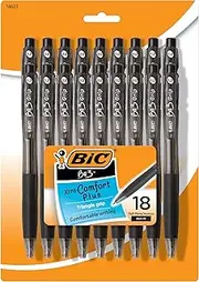 BIC BU3 Grip Retractable Ballpoint Pen, Medium Point (1.0mm), Black, Side Click Retraction For Added Convenience, 18-Count