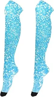 [Joitme] Teal Blue Glitter Women Knee High Socks, Knee High Stockings, Leg Stockings, Teal Blue Glitter