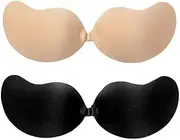 [Generic] 2 Pieces Sticky Push Up Bras Strapless Backless Breast Lift Bras for Women Wedding Dresses Reusable