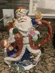 Santa clause teddy bear &toybag vintage ceramic pitcher beautifully Hand painted