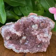 Pink Amethyst Crystal Geode with Calcite and Red Hematite 87grams