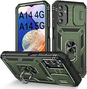 [PASNEW] for Samsung Galaxy A14 5G Case,360° Kickstand & Slide Camera Cover,Military Grade Heavy Duty Full Body Shockproof Multi-Layer Hard Shell for A14 4G,6.6 inch,Army Green