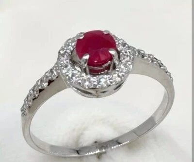 2.16 Ct Round Cut Natural Ruby Diamond Proposal Ring 14K solid White gold