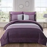 WONGS BEDDING Purple Comforter Sets King, Reversible Striped Patchwork Down Alternative Comforter for King Bed,3 Pieces (1Comforter+2 Pillowcase), Soft Microfiber Bedding Duvet Insert Set 104”×90”