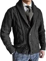 [Generic] Men Shawl Collar Cardigan Sweaters Slim Fit Stand Collar Cardigan Stand Collar Button Knit Jacket