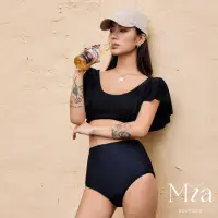 在飛比找momo購物網優惠-【Mia Boutique】顯瘦大U領荷葉高腰比基尼