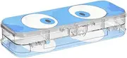 Cartoon Cute Big Eyes Blue Clear Pencil Box Plastic 2 Layer Pen Storage Containers For Kids With Snap And Lid