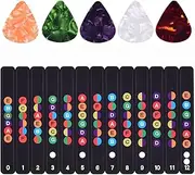 Fingerboard Note Stickers - Portable Sturdy Heavy Duty Fret Note Stickers,Fingerboard Frets Map Sticker Guitar Learning Tools with 5 Randomly Colored Guitar Picks for Learners Pouxa