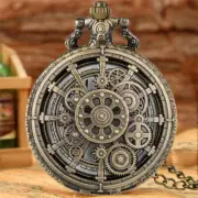 Old Fashion Pocket Watch Gear Case Quartz Movement Necklace Chain Timepiece Gift