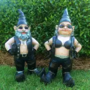 Biker Garden Gnome Couple Figurine Naughty Nude Gnomes Statue Christmas Gift 2Pc