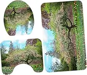 Cabilock Forest Landscape Printing Pattern Toilet Mat Set Closestool Mats Soft Absorbent Bathroom Rug for Home