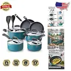 Stylish 12-Piece Nonstick Cookware Set with Ergonomic Handles & Nylon Utensils