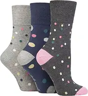 [SockShop] Gentle Grip Ladies Floral Spotted Patterned and Striped Honeycomb Top Cotton Socks in a Multipack of 3 Assorted Colours Size 4-8