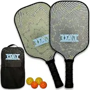 Pickleball Paddles Set, USAPA Approved, Fiberglass Surface, Polypropylene Honeycomb Core, 2 Rackets, 4 Balls, Carry Bag