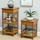 Bamboo Side Table Nightstand Couch Sofa Chairside End Table with Drawer 2/3 Tier