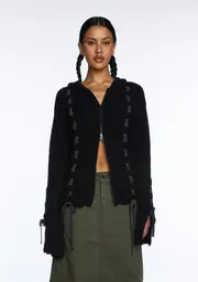 [Minga] Nixie Lace Up Cardigan - Black
