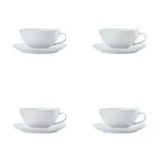 4x Maxwell & Williams Porcelain 250ml Basics Diamonds Tea Cup & Saucer Low White