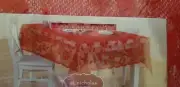 St Nicholas Square Red Poinsettia Table Cloth 60" x 84" - NEW