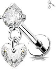 [Melighting] Flat Back Stud Earrings Dangle Cartilage Earring Internal Thread Helix Earring CZ Labret Earring Tragus Piercing Jewellery