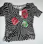 Loulou Y2K Vintage Polka Dot Floral Shirt Women’s 1x Stretchy Retro Top beads