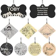 PAW ID Custom Dog Tag for Dog Collars with Personalised Laser Engraved Name Featuring Flower, Mountain on Stainless Steel Tag in Silver, Gold, Rose Gold, Black (Silver Bone,Small)