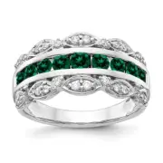 1.02 Ct Lab Grown Diamond and Lab Created Emerald Ring Size 7 14K White Gold