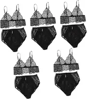 [WRITWAA] 5 Sets Jumpsuit Set (L) Lady Sheer Bikini Bra Underwear for Bikini Underwear Kit Female Clothes Polyester Black