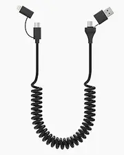 Lightning and USB C Cable 2 in 1 Coiled iPhone Charger Cord - Car Charger Lightning USB C Combo Cable Support Apple Carplay & Android Auto & Data, for iPhone 16 15 14 13 12 11 Android iPad
