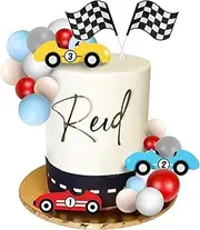 25 PCS Racing Cake Toppers Race Car Birthday Cake Decorations for Racing Car Checkered Flag Birthday Anniversary Party Decorations Supplies (02)