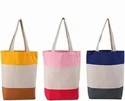 3 Pack Tri-Tone Canvas Tote Bags, Reusable Grocery Shopping Tote Bag Large Women Shoulder Bag Handbag 3 Designs for Crafts, Gift Bags, Wedding Favors Bags, Welcome Bags,Goody Bags and More, 35 X 40CM