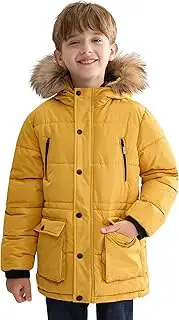 [maoo garden] Boys Puffy Winter Coat Large Kids Heavyweight Sherpa Lined Fur Hooded Outdoor Jacket Water-Repellent Snow Parka