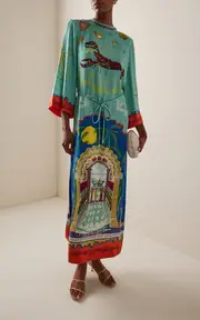 [ALÉMAIS] Surrealist Summer Silk Satin Midi Dress