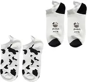 [LIFKOME] Elegant Cow Pattern Socks 2 Pairs Short Anklet Socks for Girls Soft Breathable