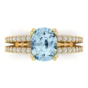 3.50 Cushion Cut Natural Aquamarine Promise Bridal Wedding Ring 14k Yellow Gold