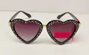 Betsey Johnson Black Jeweled Hearts Womens Sunglasses 100%UVA/UVB BJ894211 BLK