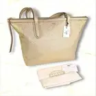 FOSSIL Sydney Shopper Tote Gold Crossgrain Leather Brown Lining Medium Bag NWT