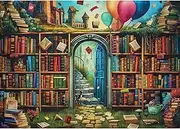 MISITU 1000 Pieces Jigsaw Puzzles for Adults Bookshelf Difficult Challenging Impossible Art Teens Puzzle Magic Bookshop Library Scene with Reference Poster 70 x 50 cm