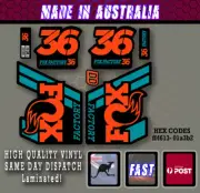 FOX Factory 36 style Fork Decals Orange/ blue Turquoise Laminated