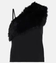 [Toteme] Toteme One-shoulder shearling-trimmed top AU 12 black