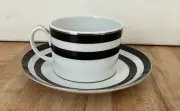 Ralph Lauren Spectator Black, White & Silver Coffee Tea Cup & Saucer Set NEW