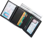 [monhinty] Men’s 2 ID Windows RFID Blocking Smooth Leather Small Front Pocket Travel Bifold Wallet Black