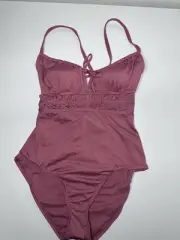 Kona Sol New High Leg One Piece Swimsuit Pink Straps Size M