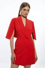 Tall Compact Stretch Tailored Tuxedo Cape Sleeve Mini Blazer Dress