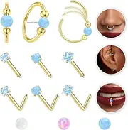 [Diamday] Nose Stud Nose Ring Set Stainless Steel Pink/White/Blue Opal Nose Rings Hoops 20G Gold Silver Nose Piercing Jewellery for Women Men, 18G-8MM, Stainless Steel