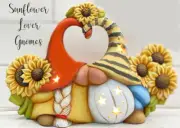 Ceramic Bisque~ Ready to Paint~ Sunflower Lover Gnomes 7" T x 11" W ~lighted