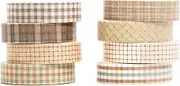 YUBX Vintage Washi Tape Set 8 Rolls Thin Retro Decorative Antique Patterns Masking Tapes for Arts, DIY Crafts, Journals, Planners, Scrapbook, Wrapping (Retro Plaid)